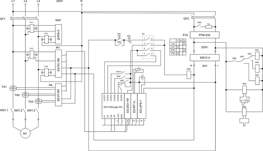Електрична принципова схема диспетчеризації свердловин на базі контролера ES-ForthLogic версії SG